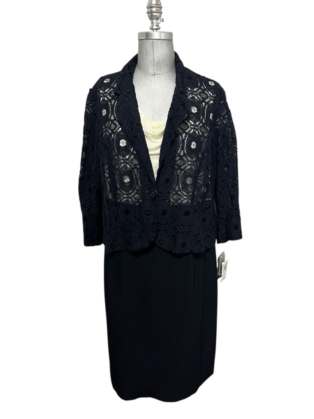 Danny & Nicole 2-Piece Dress and Jacket Navy Blue Cream Size 16